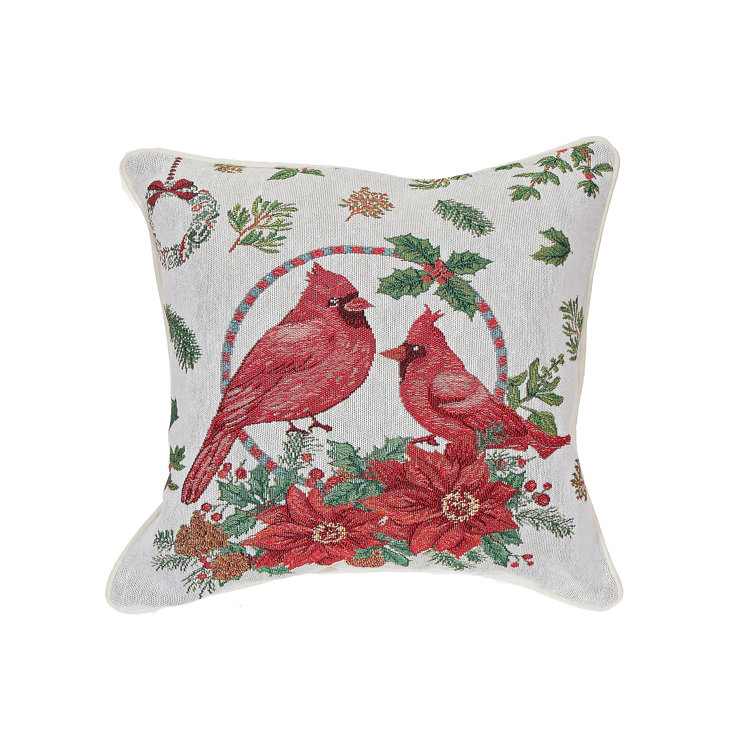 The Holiday Aisle® Tapestry Cushion (Double Cardinal Wreath) Wayfair